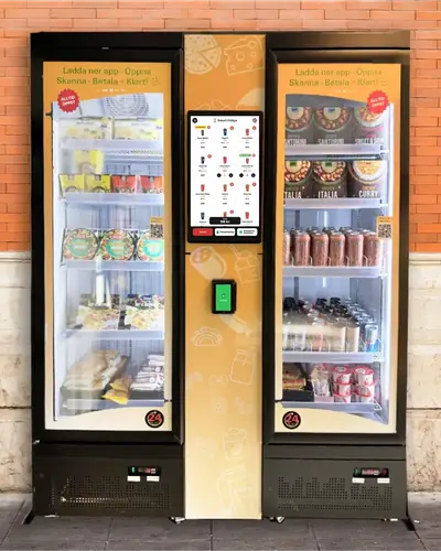 24SJU Smart Fridge with two chilled cabinets and a touch screen